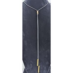 Lulus Lariat Necklace, Y-Drop, Gold-Tone on Black Cord, Lobster Clasp